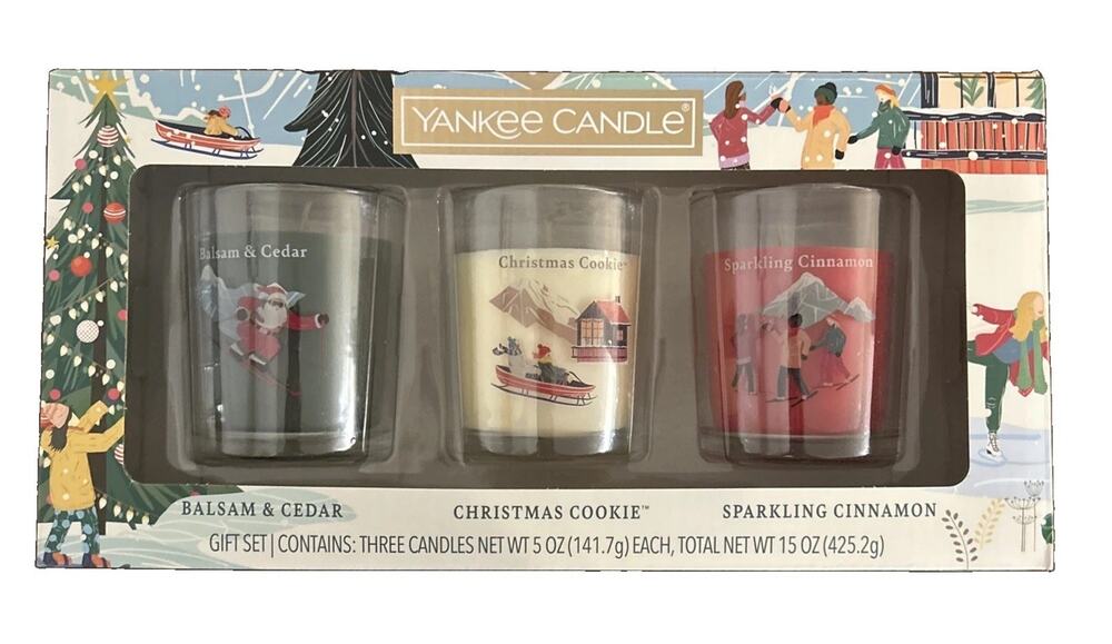 Yankee Candle 3 Candle Gift Set 5 oz Each Balsam Cedar Christmas Cookie Cinnamon